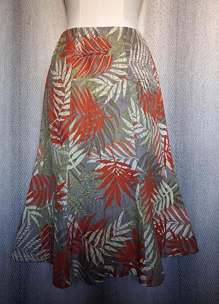 ❤️акция 1+1=3 вискоза/лен летняя натуральная вискозная льняная юбка годе, тропический принт. юбка лен