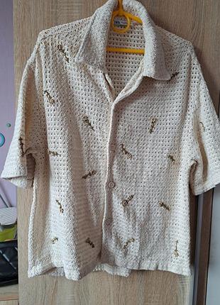 Крута чоловіча в'язана сорочка zara молочного кольору розмір м котон 100%