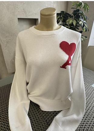 Белый свитер ami paris ami de coeur. 5