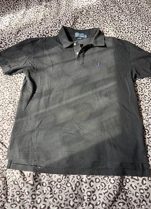 Polo ralph lauren чоловіче поло чорного кольору з коротким рукавом на ґудзиках