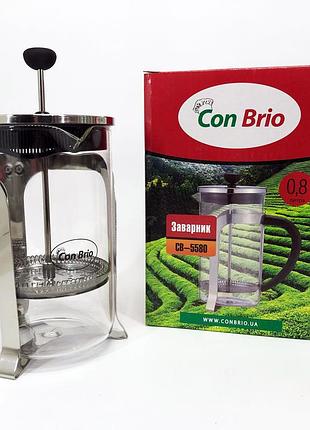 Заварочный чайник стеклянный с ручкой con brio cb-5580 0.8 л, эксклюзивные заварочные чайники bk-34