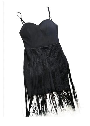 ✨ rare london чорне вечірнє плаття з бахромою / party dress ✨