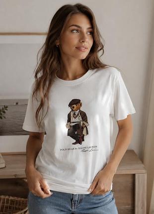 Унисекс. белая футболка polo ralph lauren с принтом медведя polo bear.
