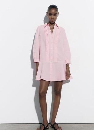 Вільна лляна рожева сукня zara с