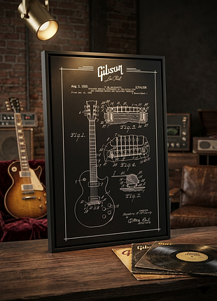 Плакат на полотні gibson les paul — вінтажний патент без рамки 50х70 см