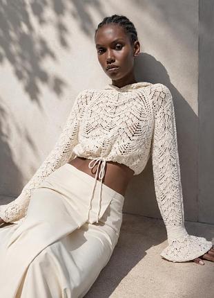 Зара літня вʼязана кофта / в’язане ажурне худі із довгим рукавом zara