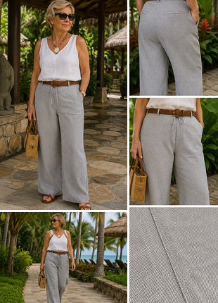 Льняные брюки wide leg в стиле casual натуральный лен хлопок