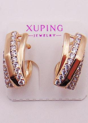Серьги медзолото с фианитами xuping 17х8 мм xp78