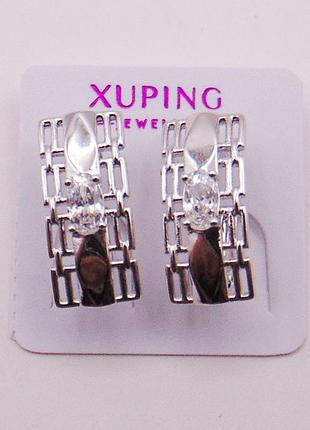 Серьги медицинский сплав с фианитами родий xuping 15х7 мм xp73