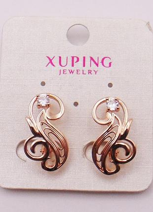 Серьги медзолото с фианитами xuping 22х12 мм xp81