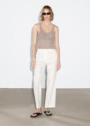 Білі прямі штани з домішкою льону massimo dutti