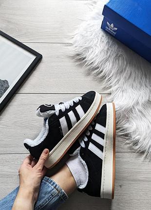 Кросівки adidas campus чорні (хутро)