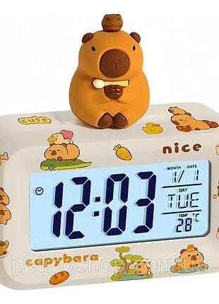 Настільний led-годинник capybara з іграшкою та наклейками – милий аксесуар капібара для дитячої кімнати
