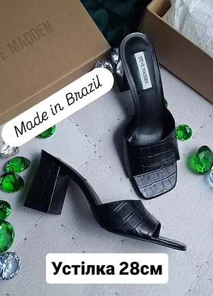 Steve madden оригінал чорні шкіряні босоніжки сабо на підборах