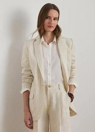Ralph lauren striped cotton-blend blazer пиджак лен с котоном р 10 сша