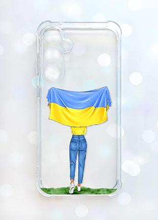 Чехол с утолщенными углами на samsung galaxy a57 девушка с флагом (принт 263)
