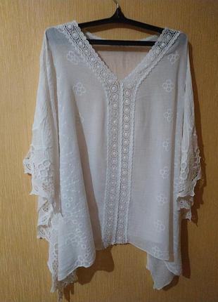 Туніка жіноча lv clothing made in italy біла ажурна пляжна one size бавовна 100%
