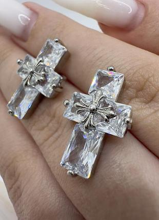 Сережки chrome hearts срібні з кристалами