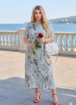 Лляна сукня міді(52-58)