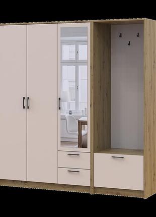 Шкаф для одежды doros ронди с вешалкой и зеркалом дуб артизан/кашемир 3 дсп 181х52х195 (42005401)