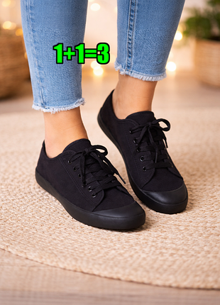 1+1=3 базовые черные женские кроссовки кеды new look, размер 38