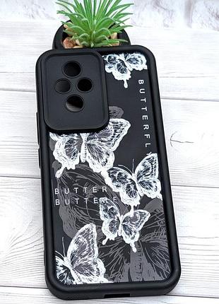 Уценка!!! чехол shock case print для телефона honor 200 (eli-an00, eli-nx9) бампер силиконовый черный с рисунком бабочки уценка!!!