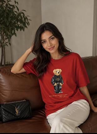 Унисекс. красная хлопковая футболка от бренда polo ralph lauren из знаменитой линейки polo bear.