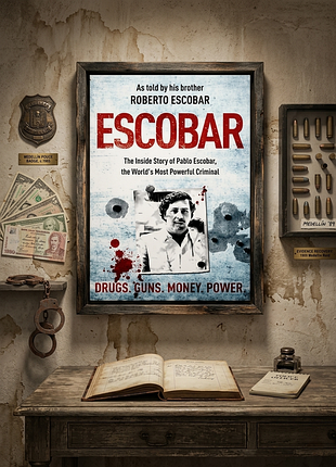 Плакат постер на холсте пабло эскобар (pablo escobar: drugs. guns. money. power.), интерьерная картина на стену 20х30см