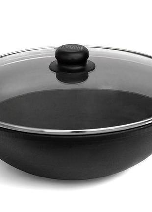 Чугунная сковорода brizoll wok с крышкой 4,7 л