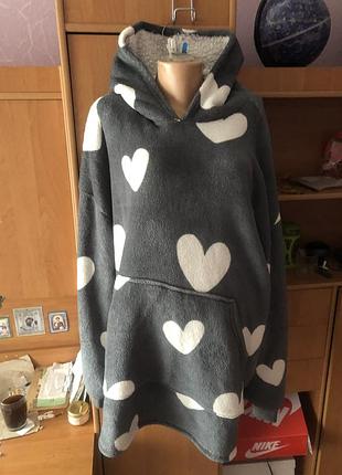 Меховушка, плюшева туника, кофта, худи, 2-3xl. слип, пижама. серце
