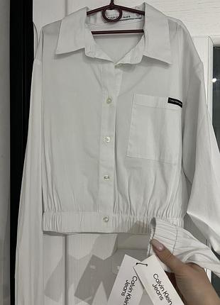 Біла жіноча сорочка calvin klein jeans, нова, з бірками, розмір xs