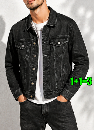 1+1=3 базова сіро-чорна чоловіча джинсова куртка river island, розмір 42 - 44
