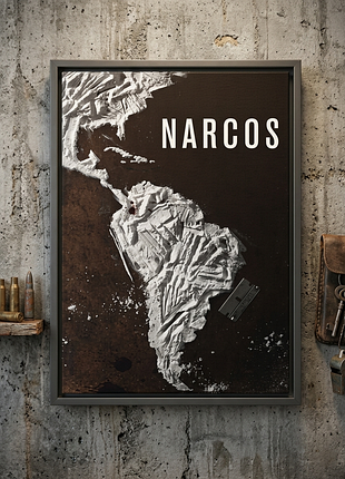 Плакат постер на холсте нарко (narcos. карта южной америки), концептуальная интерьерная картина 20х30см