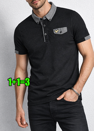 🤩1+1=3 фірмова чоловіча чорна футболка поло бавовна voi jeans, розмір 44 - 46