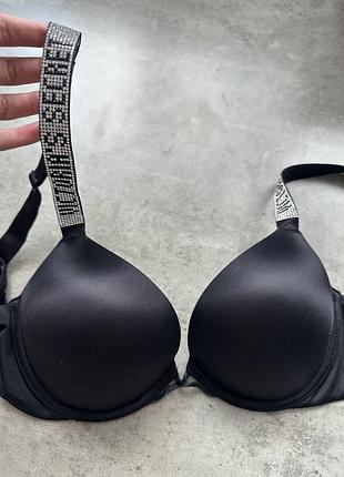 Черный бюстгальтер victoria's secret bombshell пуш ап super push up со стразами