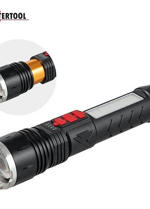 Фонарь аккумуляторный ручной intertool lb-0125, (мульти, 6 режимов, 10 smd ledx2 w, 1800 мач)