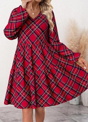 Сукня  ярусна в клітинку тартан р.4xl