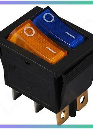 Kcd2-2101n bl+yl/b 220v перемикач 2 клав. жовтий+синій з підсвічуванням