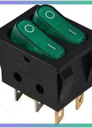 Kcd2-5-2101n gr/b 220v перемикач 2 клав. зелений з підсвічуванням