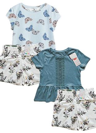 Летний костюм для девочки 116см, h&amp;m, lupilu, нимечья, 5-6роки, стильный комплект для девочки, футболка + шорты льняные детские, хлопок
