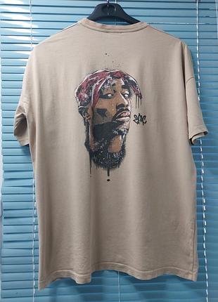 Женская хлопковая оверсайз футболка мерч 2pac off-white s-l