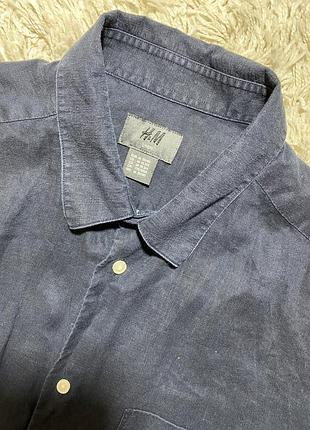 Чоловіча сорочка h&m 💯 льон темно синього кольору, м 2