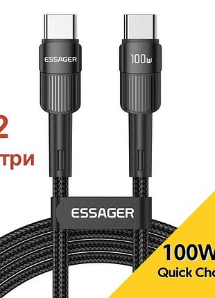 Кабель essager(xc01) для зарядки и передачи данных 100w pd / 5a / 480mbps / fast charging cable / type-c - type-c / 2м / чёрный