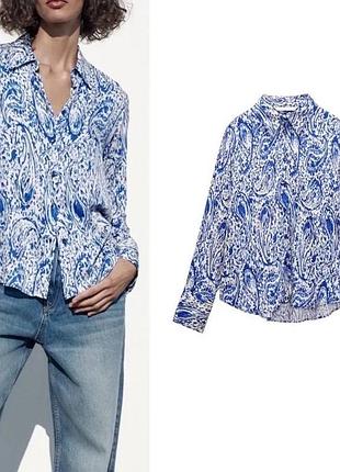 Сатиновая женская рубашка в принт zara