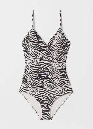 Купальник слитный моделирующий с драпировкой принт зебра h&amp;m