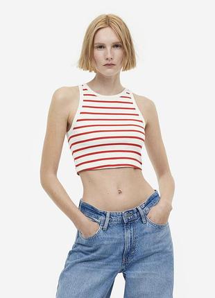 Новый хлопковый кроп топ в рубчик h&amp;m