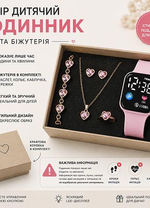 Детские электронные часы + набор бижутерии для девочки в подарочной коробке