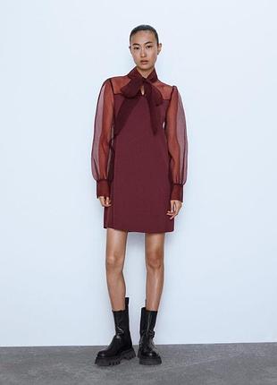Стильна сукня міні zara з органзою та бантом розмір м нова з етикеткою