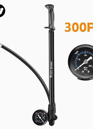 Вело насос west biking высокого давления 300psi с манометром для вилки или амортизатора