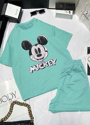 Летний костюм двойка футболка с принтом микки маус mickey mouse и шорты на резинке